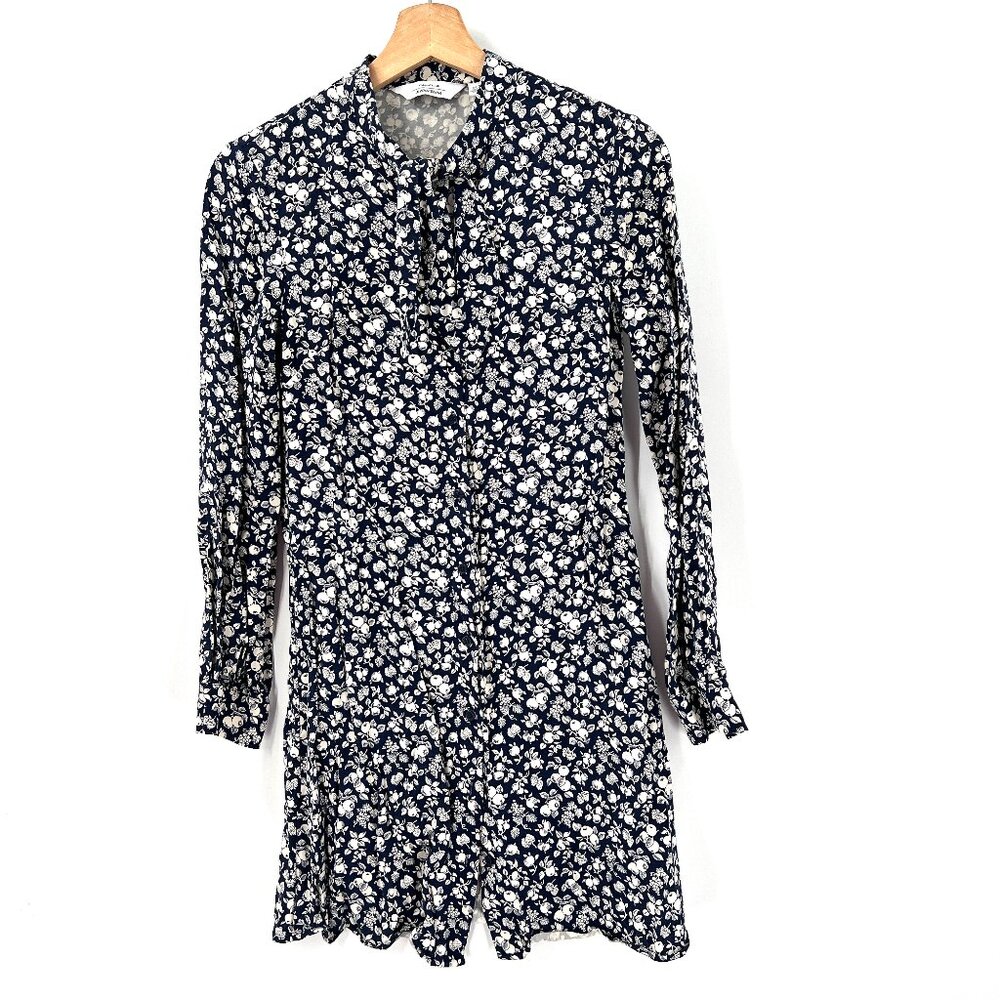 & Other Stories Tie Neck Long Sleeve Shift shift Navy Dress Apples Strawberry 0